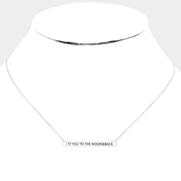 I LOVE YOU TO THE MOON AND BACK Metal Bar Message Pendant Necklace - Picture 2 of 2